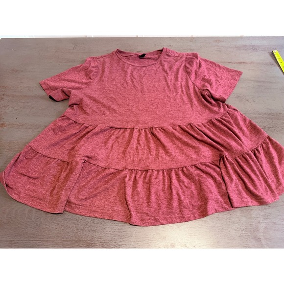 Emery Rose Tops - Emery Rose Womens 2XL Burgundy Heathered Tiered Babydoll Short Sleeve Top Blouse
